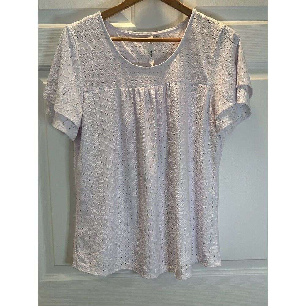 NY Collection White Eyelet Women's XL Short Sleeve Top